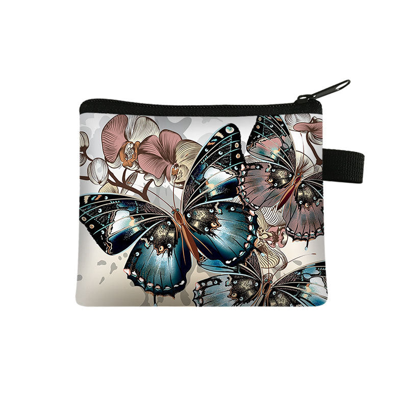 Wholesale Polyester Butterfly Print Kids Coin Purse Coin Key Storage Bag